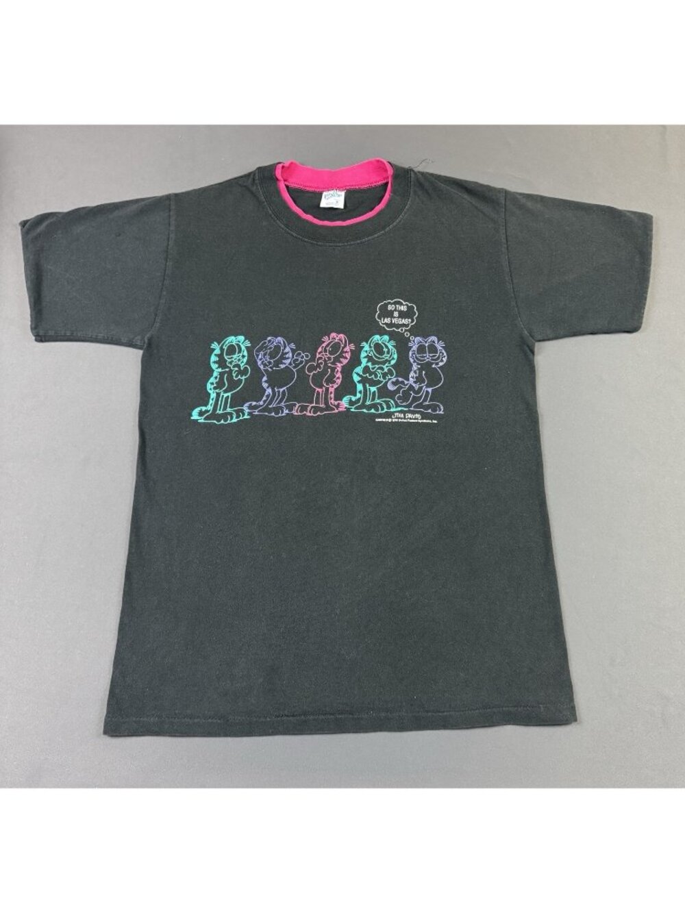 Rare Vintage 90s Garfield Jim Davis Art Cartoon Sun Fade Black Pink Velva Sheen